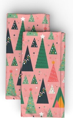 Cloth Napkins: Holiday Trees - Pink Cloth Napkin, Longleaf Sateen Grand, Pink