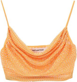 cropped top in mesh with rhinestones all-over