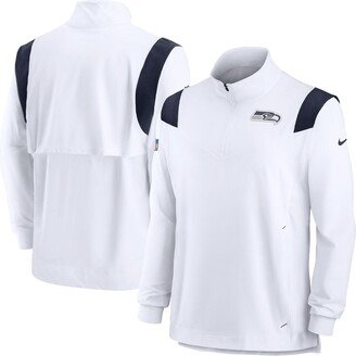 Men's White Seattle Seahawks Sideline Coaches Chevron Lockup Quarter-Zip Top