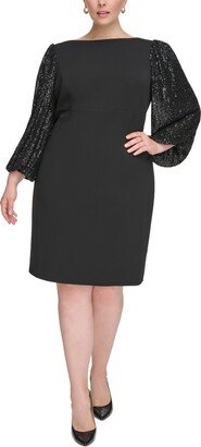 Plus Size Sequin-Sleeve Boat-Neck Bodycon Dress