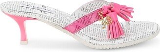 Newspaper Print Leather Thong Sandals