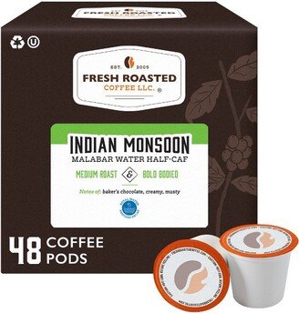 Fresh Roasted Coffee - Indian Malabar WP Half Caf Medium Roast Single Serve Pods - 48CT