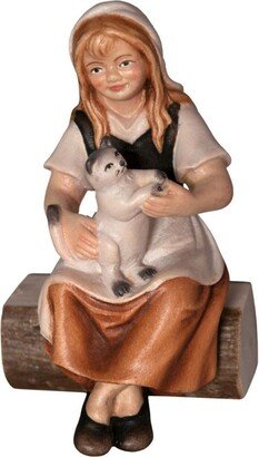 Girl Sitting With Cat - Folk Religious Gifts, Church Supplies, Christian Catholic Gifts, Christmas Decoration, Nativity Figurine