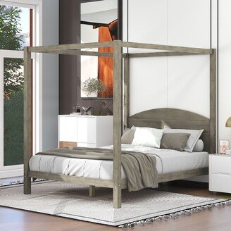 Calnod Queen Size Canopy Platform Bed with Headboard for Kids - Brown Wash - Kids' Bedroom Furniture