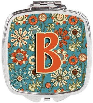 CJ2012-BSCM Letter B Flowers Retro Blue Compact Mirror