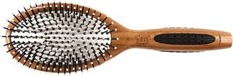 Bass Brushes Style & Detangle Hair Brush Premium Bamboo Handle with Professional Grade Nylon Pin Large Oval White Cushion Dark Bamboo