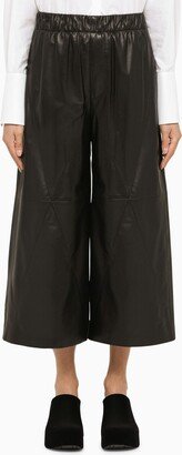 Black nappa leather cropped trousers