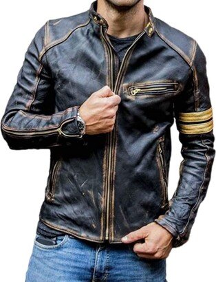 Generic Men's Elite Vintage Cafe Racer Motorcycle Distressed Leather Jacket (XL)