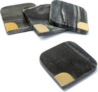 Lexi Home Marble Collection 4 Pc. Square Coasters - Brass Inlay