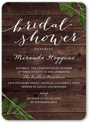 Bridal Shower Invitations: Leafy Frame Bridal Shower Invitation, Brown, Matte, Signature Smooth Cardstock, Rounded