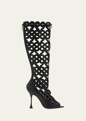 Tarashi Perforated Lace-Up Knee Boots