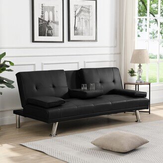 TOSWIN Convertible PVC Sofa Bed with Armrest and Wood Frame