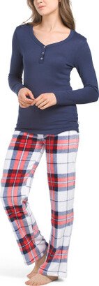 TJMAXX Henley Top And Plaid Pant Pajama Set For Women