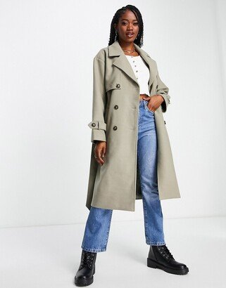 double breasted trench coat in pale khaki