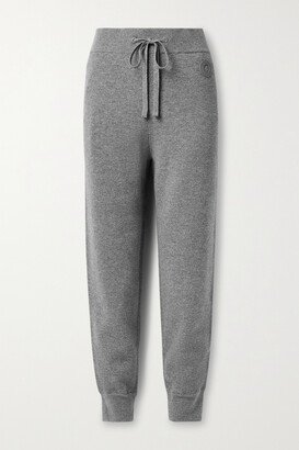 Appliquéd Paneled Knitted Tapered Track Pants - Gray