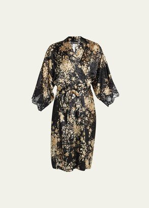 Floral-Print Lace-Trim Robe