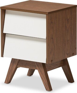 Hildon Mid - Century Modern Wood 2 - Drawer Storage Nightstand - White, Walnut Brown