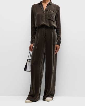 High-Rise Velvet Wide-Leg Pants