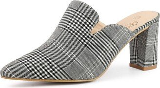 Perphy Pointed Toe Slip on Chunky Heel Houndtooth Slide Mule for Women Black White 6