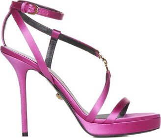 Medusa Embellished Satin Sandals-AA