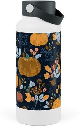 Photo Water Bottles: Smaller Scale Elegant Navy Fall Floral - Harvest Gratitude + Cozy Petal Solids Stainless Steel Wide Mouth Water Bottle, 30Oz,