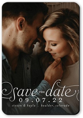 Save The Date Cards: Romantic Flourish Save The Date, White, Magnet, Matte