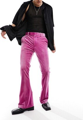 smart flare pants in pink velvet