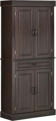 HOMCOM 71 Freestanding Kitchen Pantry with 4 Doors, and 2 Large Cabinets, Tall Storage Cabinet with Wide Drawer for Kitchen Dining Room, Coffee