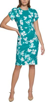 Petites Womens Printed Above Knee Sheath Dress