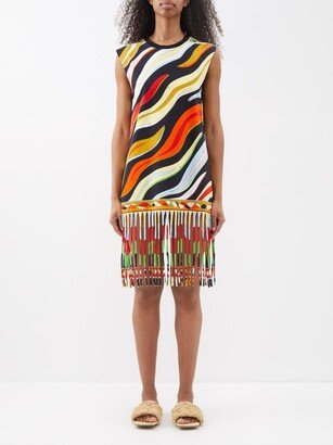 Fiamme-print Fringed Jersey Mini Dress