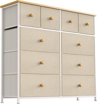 REAHOME 10 Drawer Steel Frame Bedroom Storage Organizer Chest Dresser with Waterproof Top, Adjustable Feet, and Wall Safety Attachment, Taupe