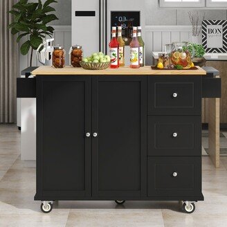 Rolling Mobile Kitchen Island with Solid Wood Top and Locking Wheels-AB