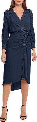 Ruched Long Sleeve High-Low Midi Dress