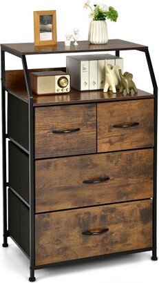 4 Drawer Dresser Tall Wide Storage Organizer Unit w/ Wooden Top Fabric Bins