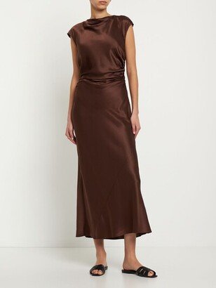 Veida ruched satin silk midi dress