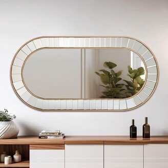 Vankni Modern Glam Accent Wall Decor Mirror Gold Oval Double Frame Glass Bathroom Vanity Mirror - 47 x 23.5