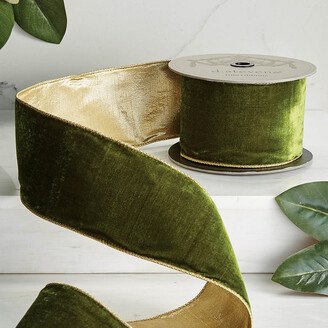 Olive Velvet Ribbon with Light Gold Back