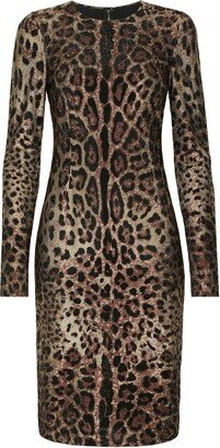 Rhinestone-Embellished Leopard-Print Midi Dress