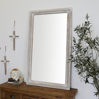 White Wash Rustic Wood Carved Beaded Rectangular Wall Mirror 48 x 28 - 48 x 28 Mirror