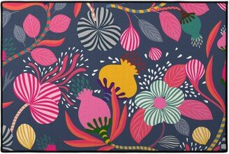 Door Mats: Lucious Garden - Multi On Blue Door Mat, Multicolor