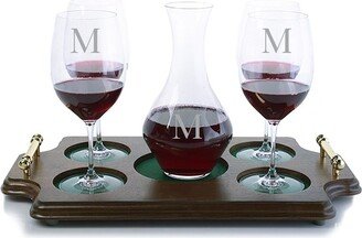 Personalized Riedel Cabernet Wine Decanter & 4 Crystal Vinum Stemmed Glasses & Wood Serving Tray - Free Shipping