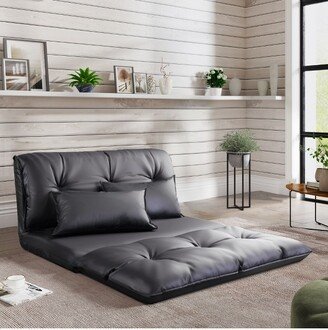 Oris 43.3 W Black PU Adjustable Folding Futon Sofa Video Gaming Sofa with Two Pillows Multifunctional Bean Bag Chair/Sofa-Maison Boucle
