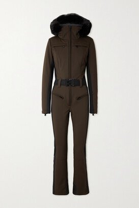 Parry Belted Hooded Two-tone Faux Fur-trimmed Ski Suit - Brown