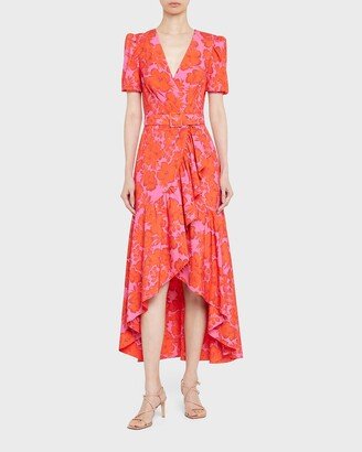 Belted Floral-Print High-Low Midi Dress