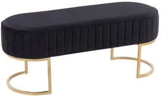 Demi Glam Pleated Bench - Gold-Tone Steel, Black Velvet