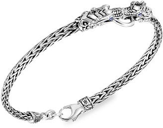 Legends Naga Silver & Blue Sapphire Double Dragon Head Slim Chain Bracelet