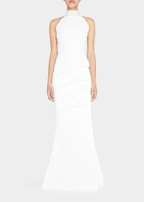 Slavinka Crystal-Embellished Halter Gown