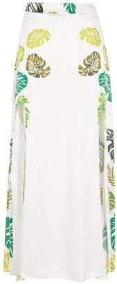 Palm Leaf Print Maxi Skirt