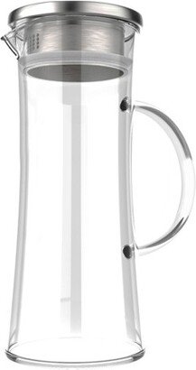 Glass Pitcher-50oz. Carafe with Stainless Steel Filter Lid- Heat Resistant to 300F-For Water, Coffee, Tea, Punch, Lemonade and More