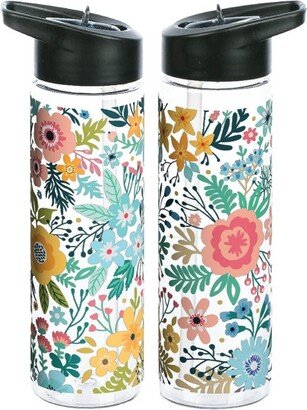 USA Transparent Floral Print 24 Ounce BPA-Free UV Plastic Water Bottle